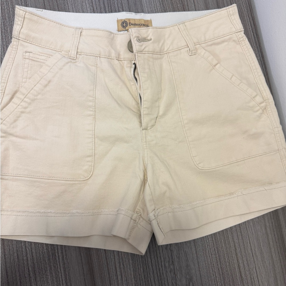 Democracy Cream Cargo Shorts with Minimalist Design